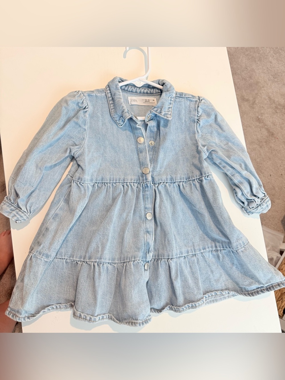ZARA Light Blue Denim Tiered Button-Front Dress - Baby 12-18 months